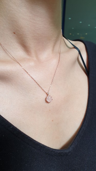 Ay Gümüş Kadın Lotus Çiçeği Kolye 925 Ayar Gümüş