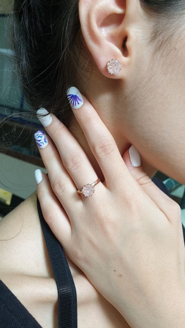 Ay Gümüş Kadın Lotus Çiçeği Küpe 925 Ayar Gümüş