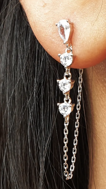 Ay Gümüş Kadın İthal Zirkon Zincirli Küpe 925 Ayar Gümüş Küpe Ay Gümüş Kadın İthal Zirkon Zincirli Küpe 925 Ayar Gümüş Küpe