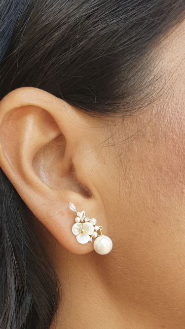 Ay Gümüş Kadın İthal Zirkon İnci Yonca Altın Kaplama Çiçek 