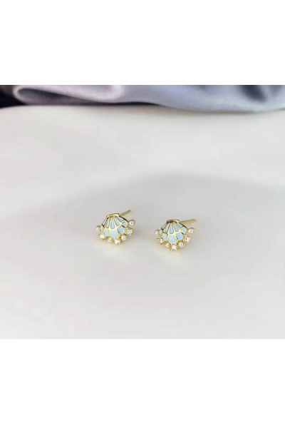 Ay Gümüş Kadın 925 Ayar Gümüş Zirkon İnci Minimal Gold Küpe