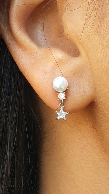 Ay Gümüş Kadın İnci Yıldız Zirkon İthal 925 Ayar Gümüş Küpe Ay Gümüş Kadın İnci Yıldız Zirkon İthal 925 Ayar Gümüş Küpe