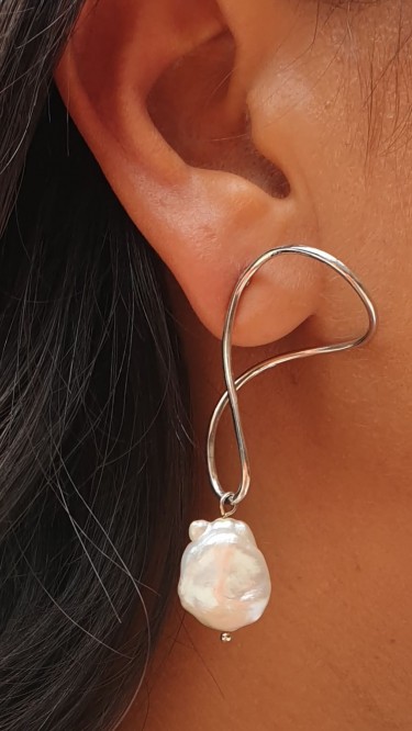 Ay Gümüş Kadın İthal Barok İnci Tasarim 925 Ayar Gümüş Küpe  