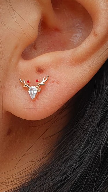 Ay Gümüş Kadın Zirkon Geyik Figürlü 925 Ayar Küpe