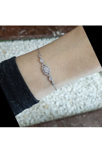 Ay Gümüş Kadın Baget Zirkon 925 Ayar Gümüş Bileklik