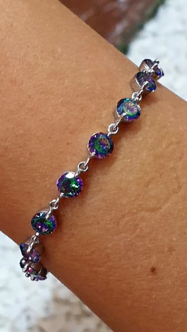 Ay Gümüş Kadın Rose Renkli Mistik Topaz Tam Tur Bileklik Ay Gümüş Kadın Rose Renkli Mistik Topaz Tam Tur Bileklik