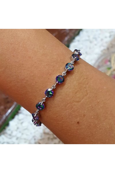 Ay Gümüş Kadın Rose Renkli Mistik Topaz Tam Tur Bileklik