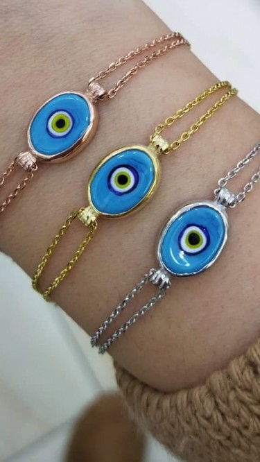Ay Gümüş Kadın Nazar Zincirli Bileklik Ay Gümüş Kadın Nazar Zincirli Bileklik