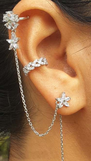 Ay Gümüş Kadın Kıkırdak Küpe Zincirli İkisi Bir Arada Markis İthal 925 Ayar Küpe Ay Gümüş Kadın Kıkırdak Küpe Zincirli İkisi Bir Arada Markis İthal 925 Ayar Küpe