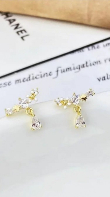 Ay Gümüş Kadın 925 Ayar Gümüş Zirkon Gold Küpe