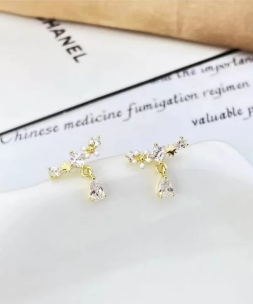 Ay Gümüş Kadın 925 Ayar Gümüş Zirkon Gold Küpe