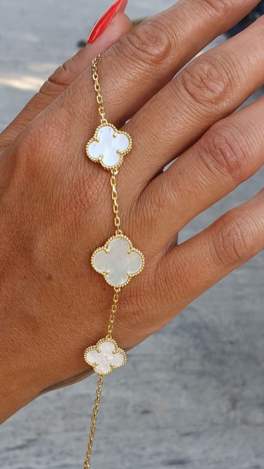 Ay Gümüş Kadın 925 Ayar Gümüş Gold Sedef Vankilif Yonca Bileklik Ay Gümüş Kadın 925 Ayar Gümüş Gold Sedef Vankilif Yonca Bileklik