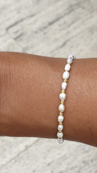 Ay Gümüş Kadın Silver 925 Ayar Gümüş İnci Gold İthal Özel Tasarım Bileklik